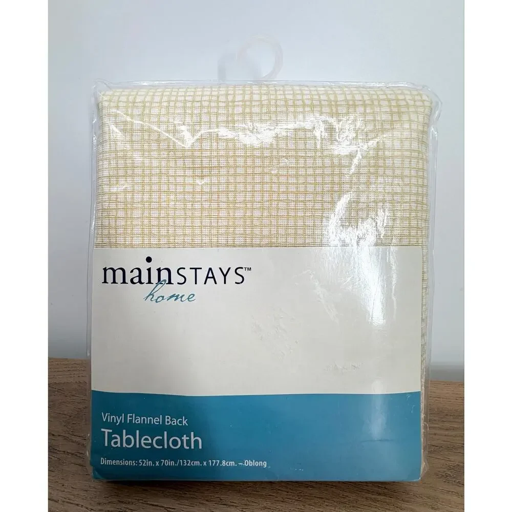 Mainstays Vinyl Flannel Back Tablecloth Yellow White Checkered Gingham 52x70